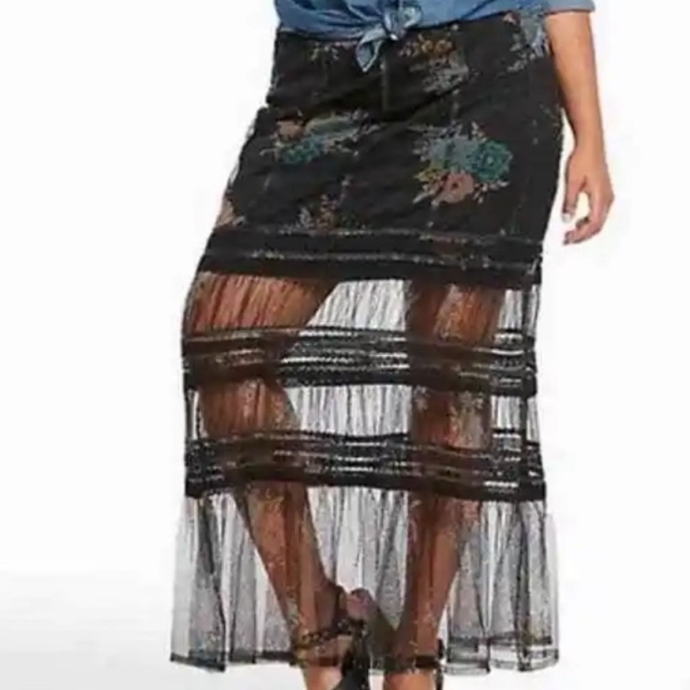 Torrid Black Mesh Floral Maxi Skirt